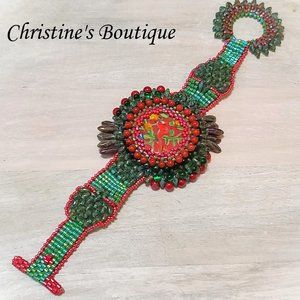 Bohemian Style Watch Style Bracelet with Ceramic Center Handcrafted free form